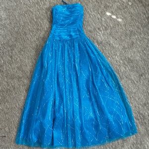 Reign On 3/4 Blue Sequin Gown Strapless Dress